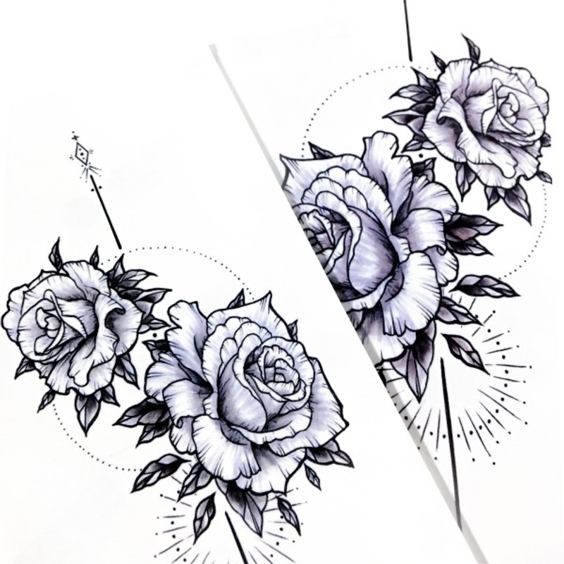手绘玫瑰花蔷薇剌青纹身贴纸女神秘浪漫唯美防敏感夏日优雅小饰物 - 纹身贴 - 纸 黑色
