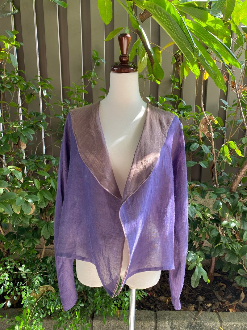 翻领双色真丝混麻古着薄罩衫日本制 - 女装上衣 - 丝．绢 紫色
