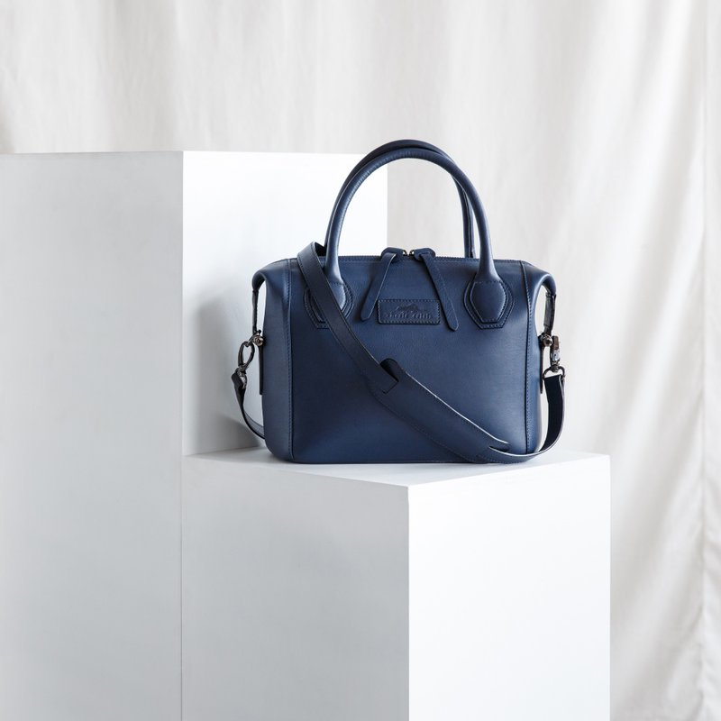 LAUREL- WOMAN LEATHER HANDBAG-NAVY - 手提包/手提袋 - 真皮 蓝色