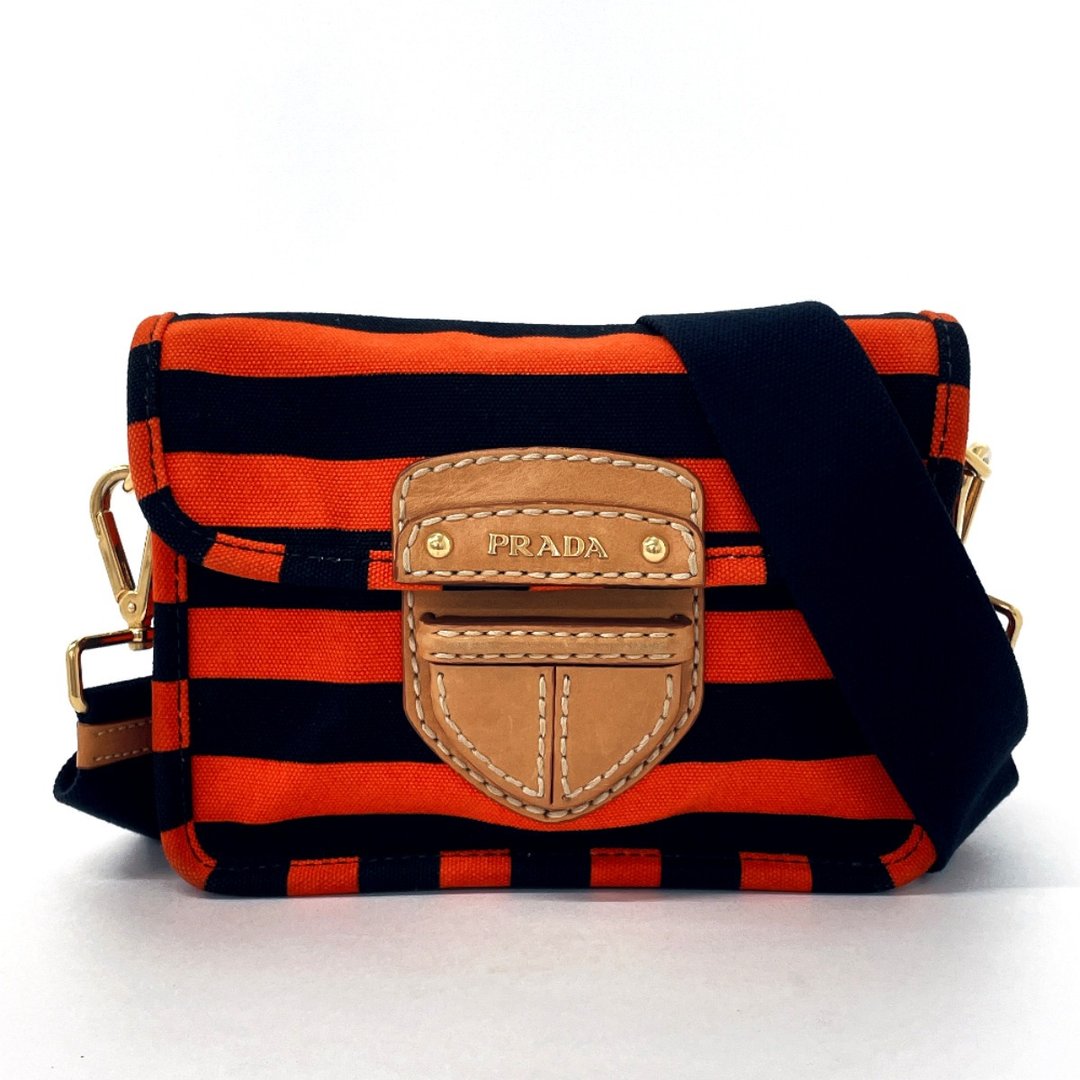【日本直送 二手美品】PRADA PRADA 肩背包 BT0785 帆布 黑色 条纹 - 侧背包/斜挎包 - 棉 黑色