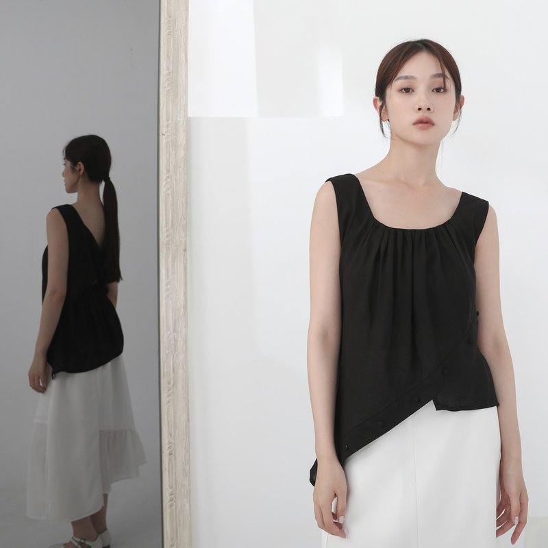 台北时装周限定款/Chaji_侘寂・后扭转造型背心_23SF011_黑 - 女装背心 - 聚酯纤维 黑色