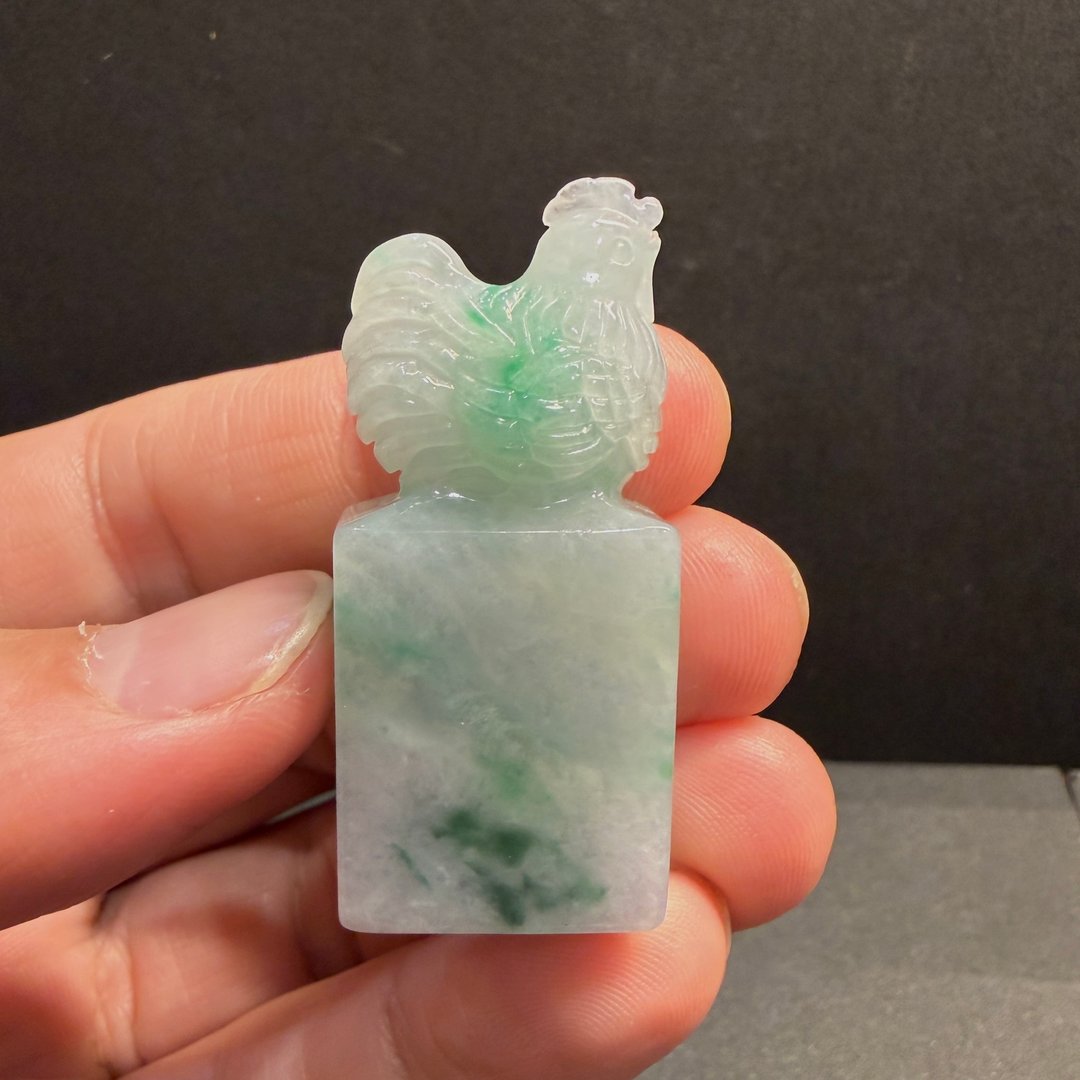 瀚玉珠宝 天然缅甸玉翡翠 十二生肖印章系列 冰糯种公鸡印章 翡翠 - 其他 - 玉石 