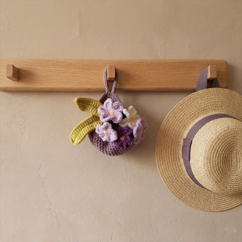 【花径紫】挂式小花篮 | 手作钩织装饰 - 干燥花/捧花 - 棉．麻 