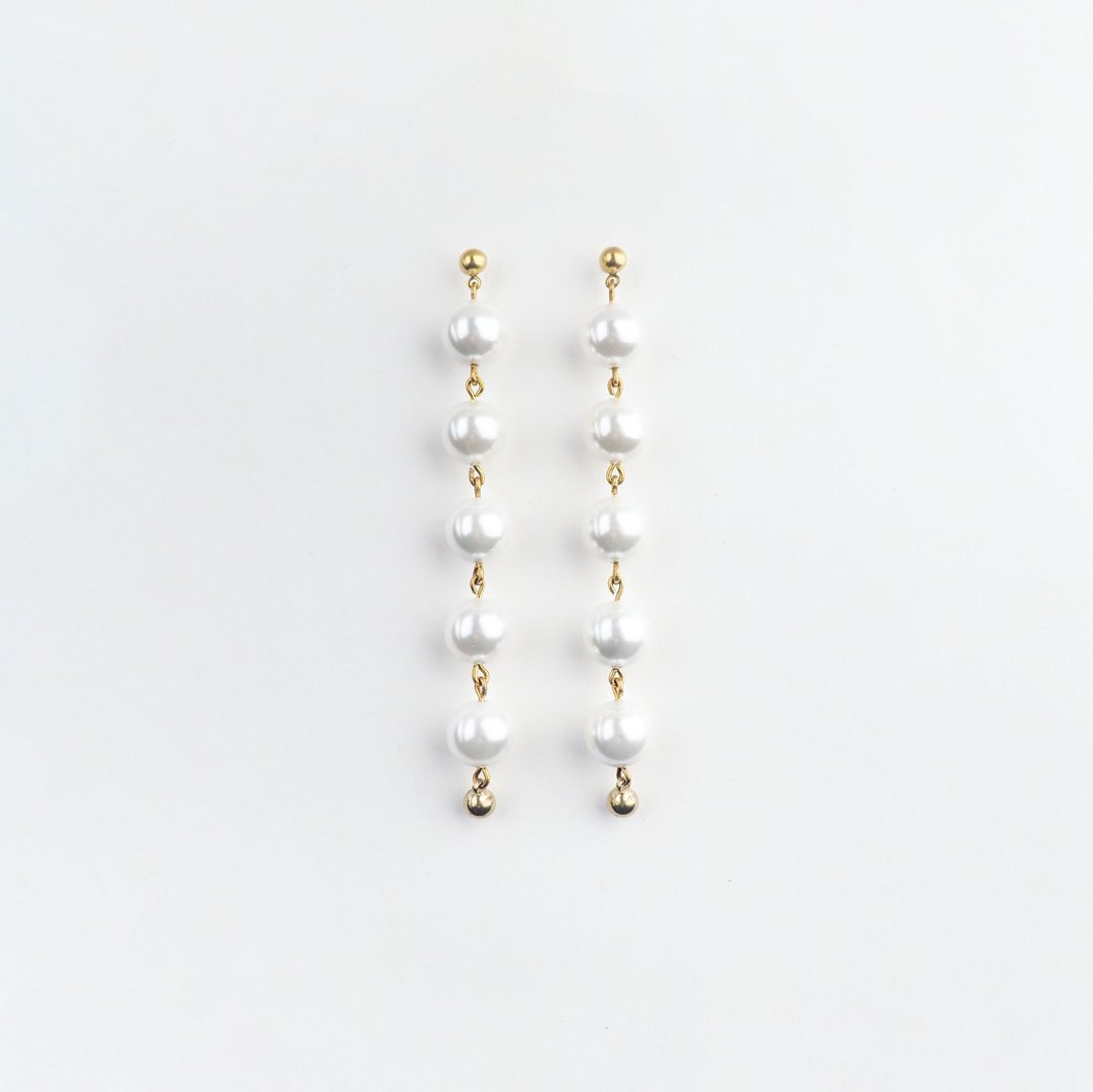 雨珠波荡耳环 (贝珠) - Swaying ' Drip Earrings (shell) - 耳环/耳夹 - 宝石 白色