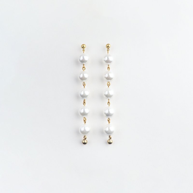 雨珠波荡耳环 (贝珠) - Swaying ' Drip Earrings (shell) - 耳环/耳夹 - 宝石 白色