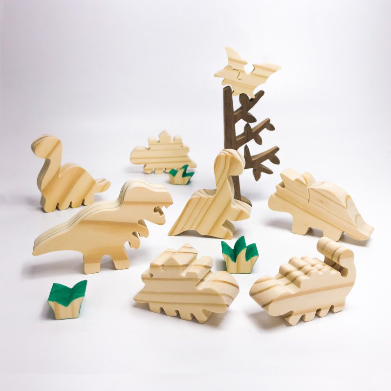 wagaZOO厚切造型积木 恐龙们 - 摆饰 - 木头 卡其色
