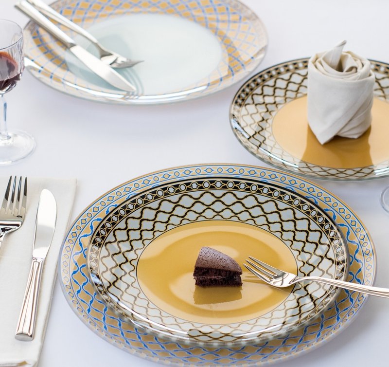 金色年华几何设计玻璃对盘(25cm圆盘+30cm圆盘) - 盘子/餐盘/盘架 - 玻璃 多色