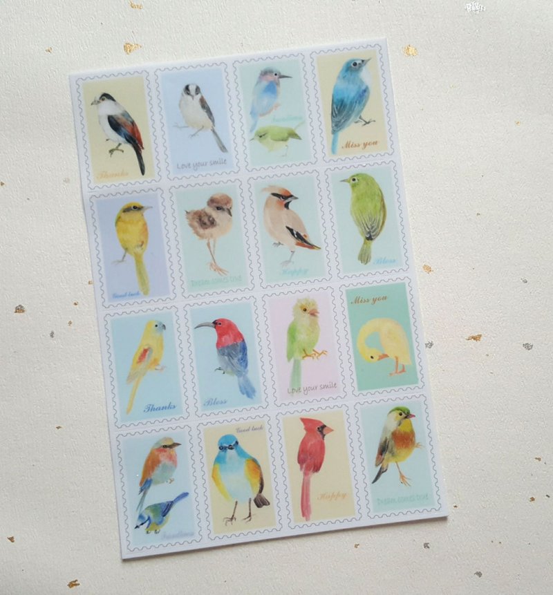 萌动物系列-手绘鸟邮票贴纸 - 贴纸 - 其他材质 