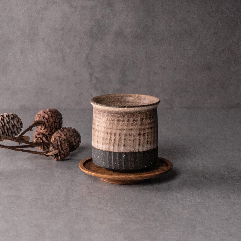 无我系列-茶杯+杯托组100ml - 茶具/茶杯 - 陶 黑色