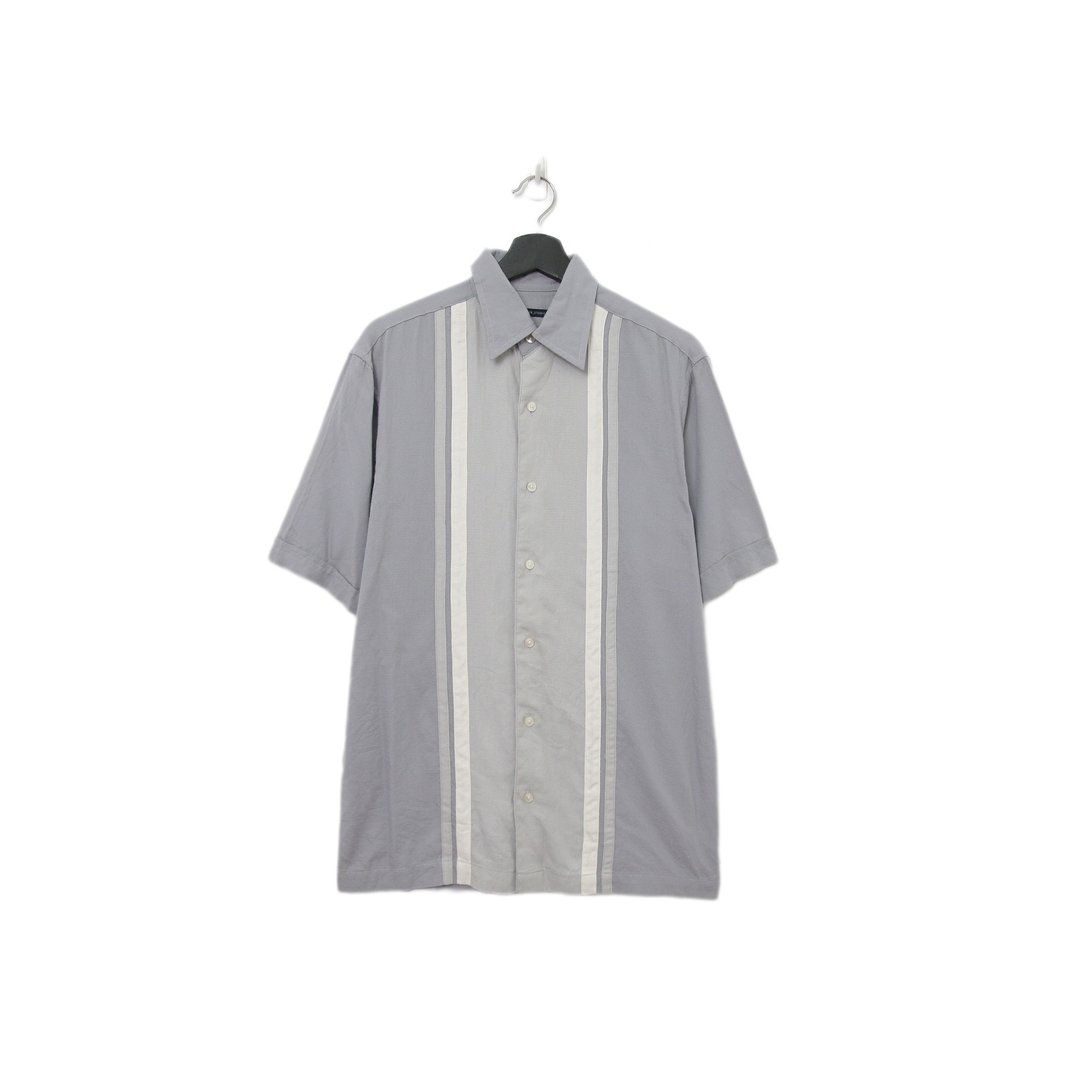 Back to Green-古巴短袖衬衫 大象灰白线条 cs-20//vintage shirt - 男装衬衫 - 棉 