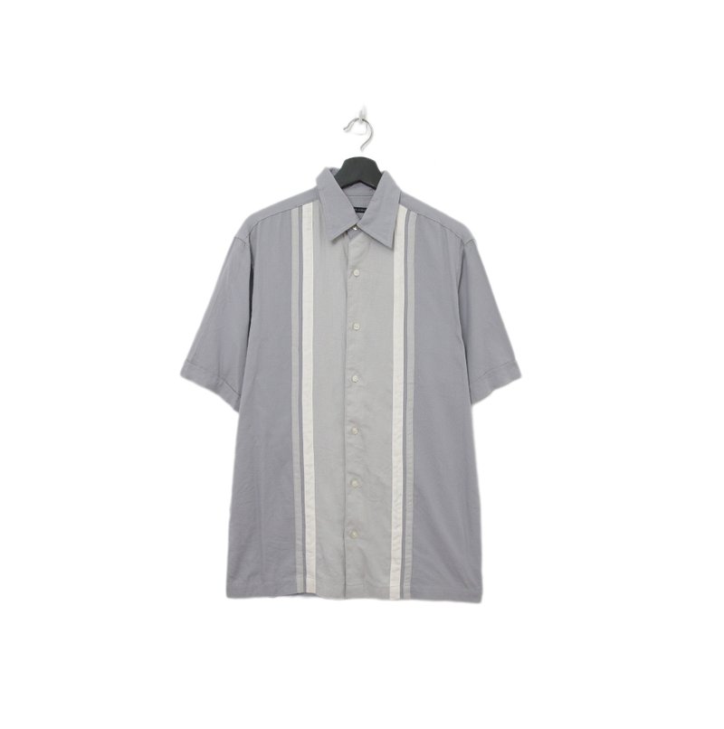 Back to Green-古巴短袖衬衫 大象灰白线条 cs-20//vintage shirt - 男装衬衫 - 棉．麻 