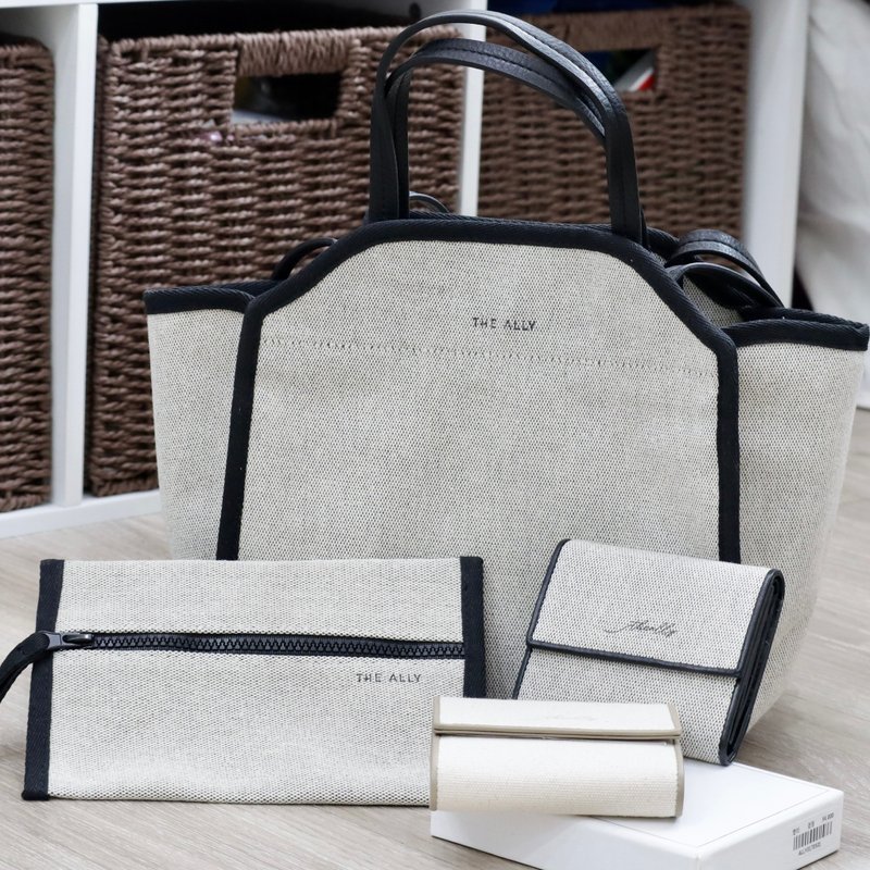 【独家限量福袋】韩国The Ally| 钱包+MOND DANA手袋组合优惠 - 手提包/手提袋 - 棉．麻 黑色