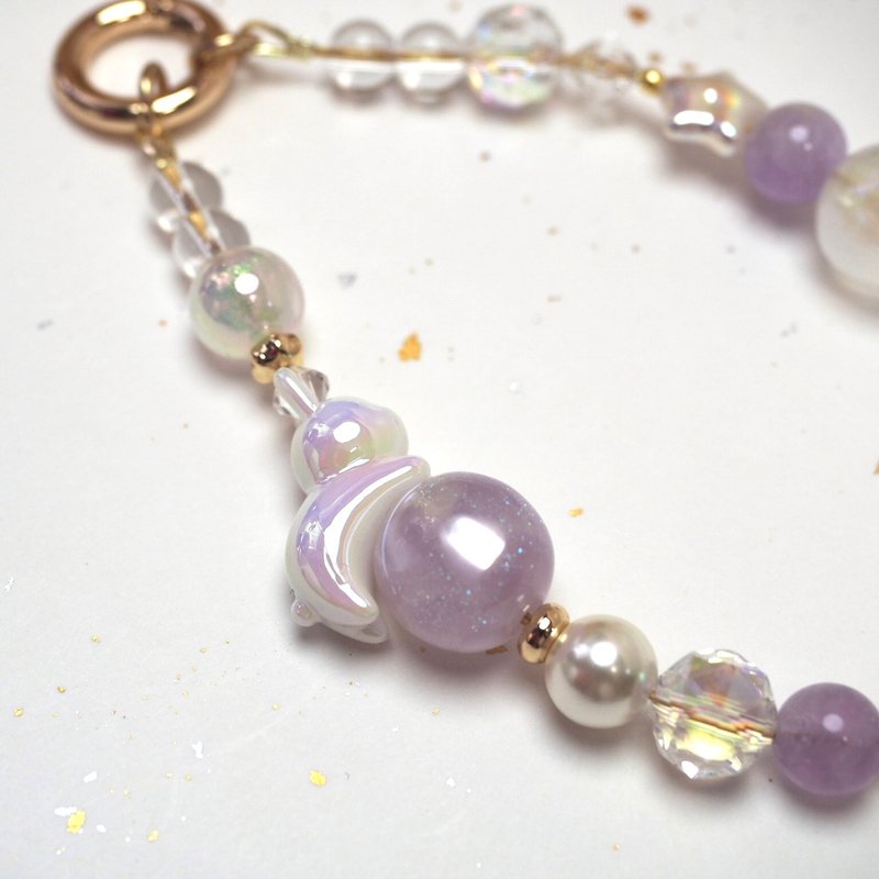 抱抱星球小兔 肥嘟嘟 紫水晶 手机挂饰  附连接垫片 - 吊饰 - 水晶 紫色