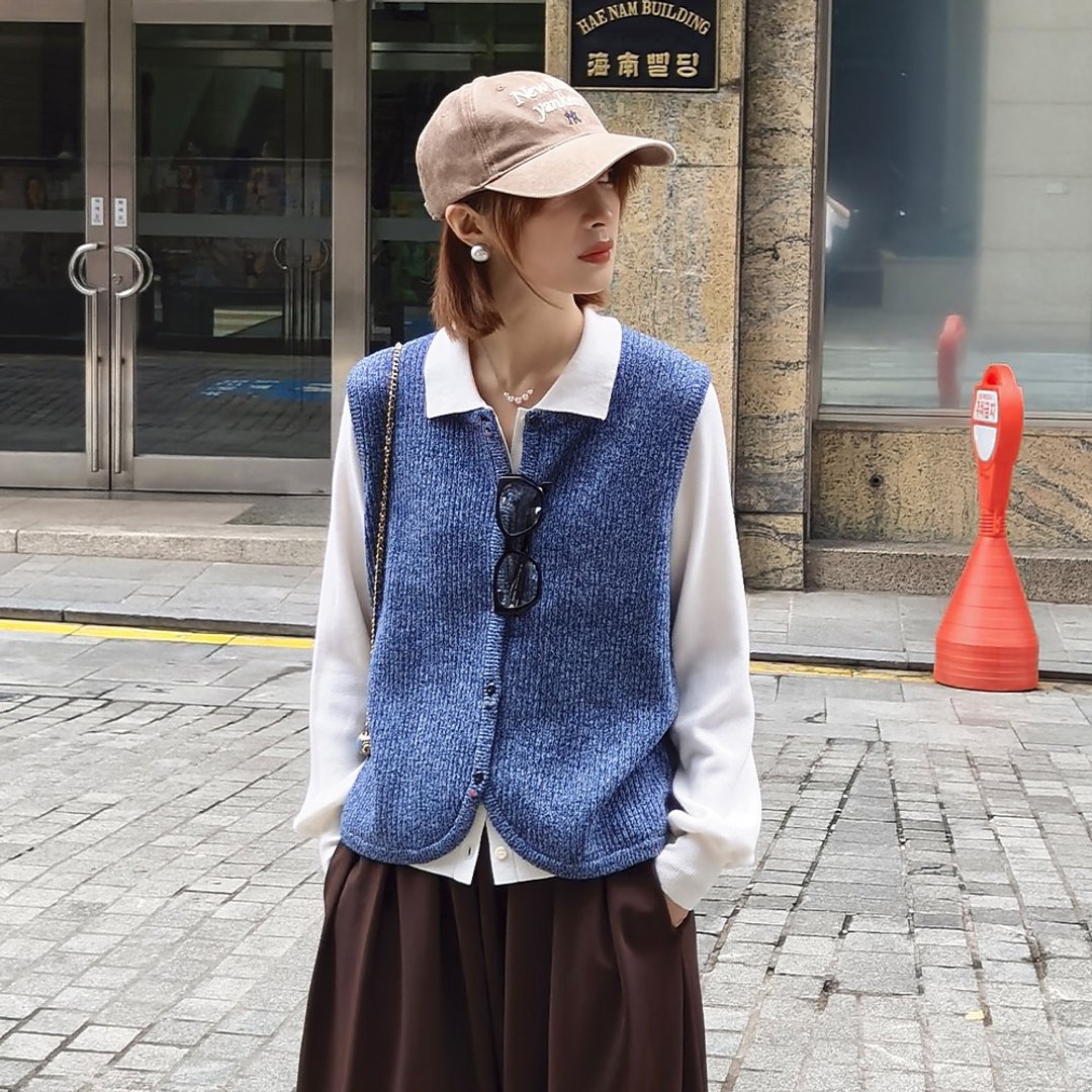 夹花圆摆针织马甲|背心|两色|秋款|Sora-1911 - 女装背心 - 羊毛 多色