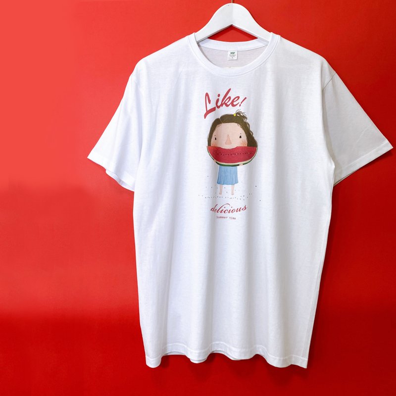 棉质短袖T-Shirt Dolly(朵力) Like! 吃瓜 - 女装 T 恤 - 棉．麻 白色