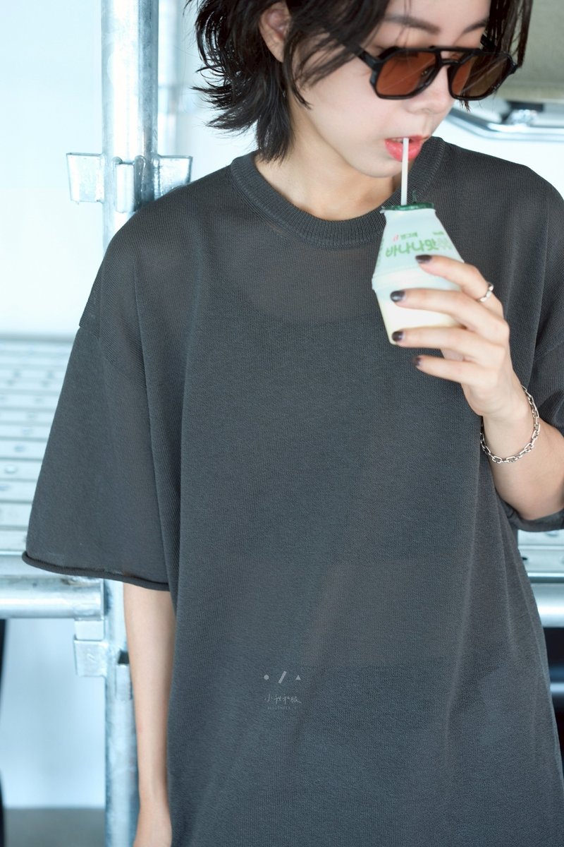 冰岛质感线织宽松TEE -  现货 - 女装针织衫/毛衣 - 其他人造纤维 灰色