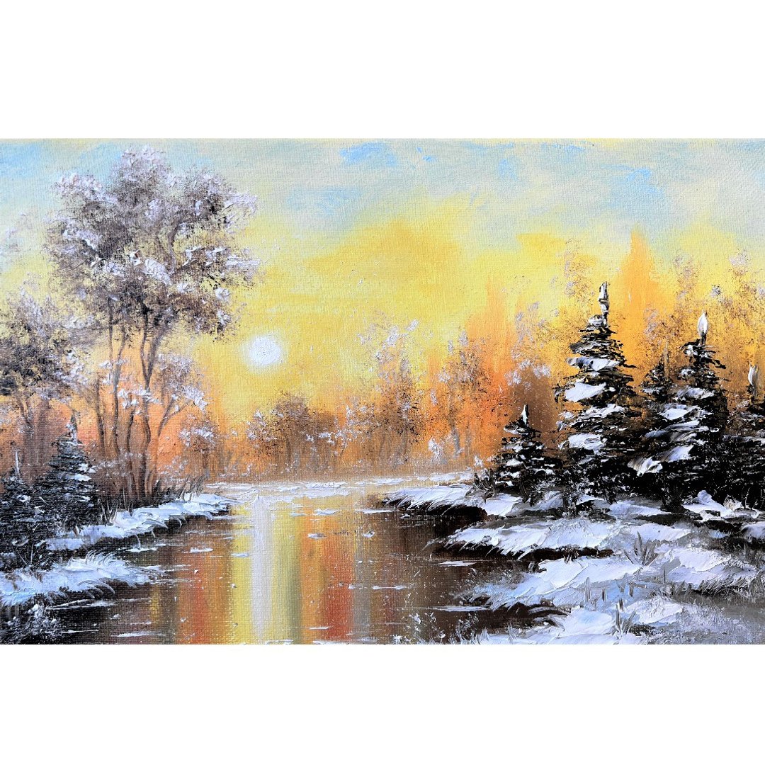 Winter Painting Landscape Original Art 20x30 cm/ 8 by 12 in by Oksana Stepanova - 海报/装饰画/版画 - 棉 多色