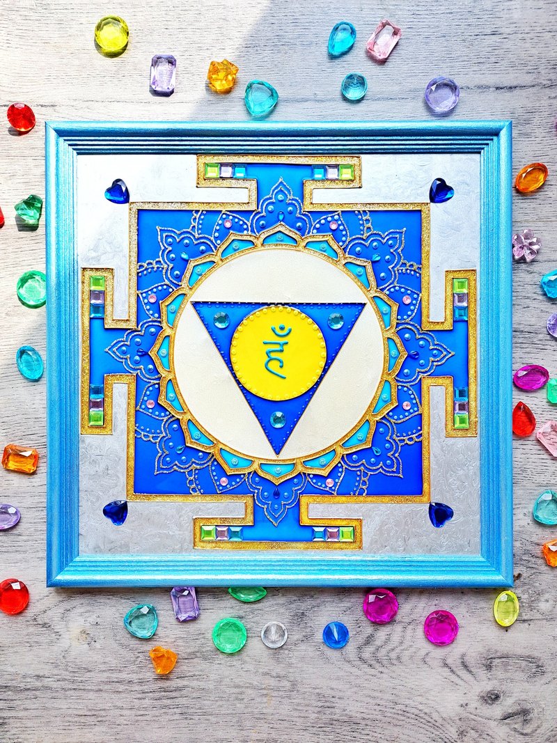 斯里兰卡Yantra Vishuddha查克拉吠陀占星术艺术通电祝福曼陀罗Va - 墙贴/壁贴 - 玻璃 蓝色