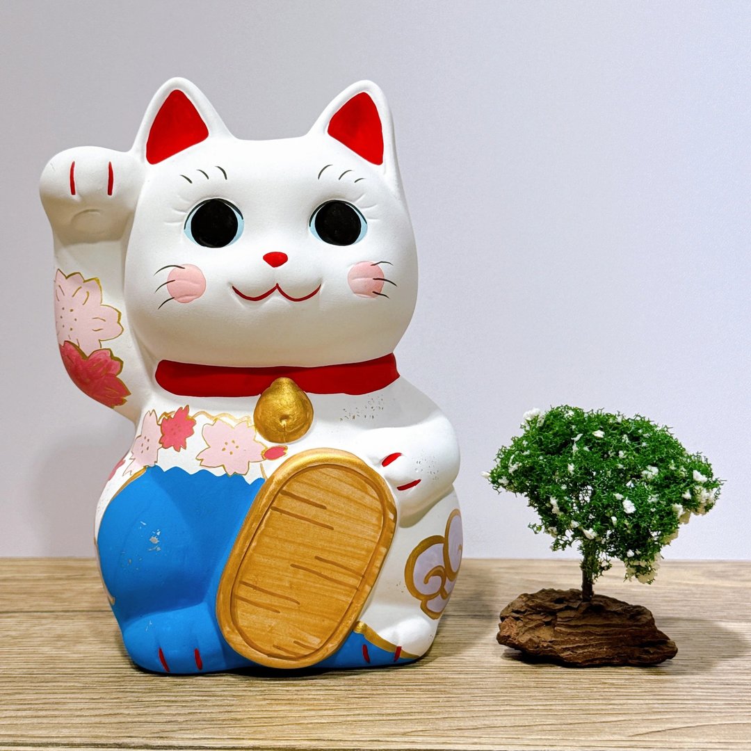 【富樱招福】日本谷中堂招财猫 | 富士樱花 - 摆饰 - 瓷 白色