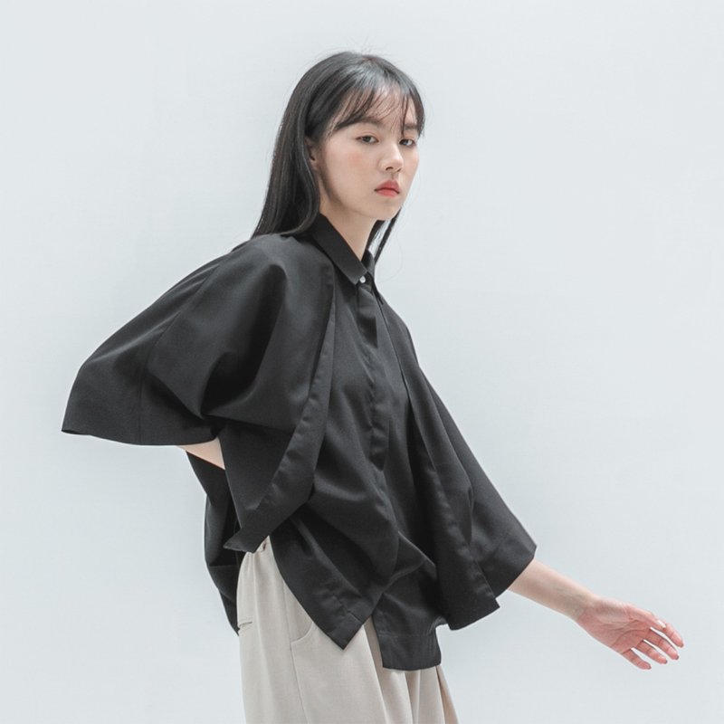 【经典原创】Trigonometric_三角函数小露背衬衫_CLT001_黑 - 女装衬衫 - 聚酯纤维 黑色