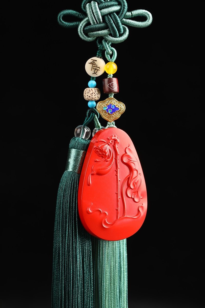 天然原矿朱砂精品红砂荷花 车挂 精品原创朱砂含量高达95%以上 - 钥匙链/钥匙包 - 宝石 