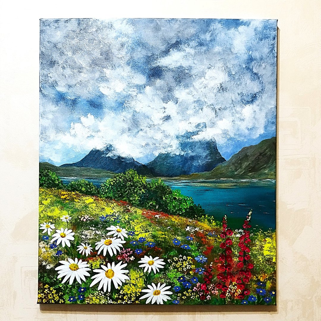 山水压克力画野花墙面装饰艺术厚涂画 - 墙贴/壁贴 - 压克力 多色
