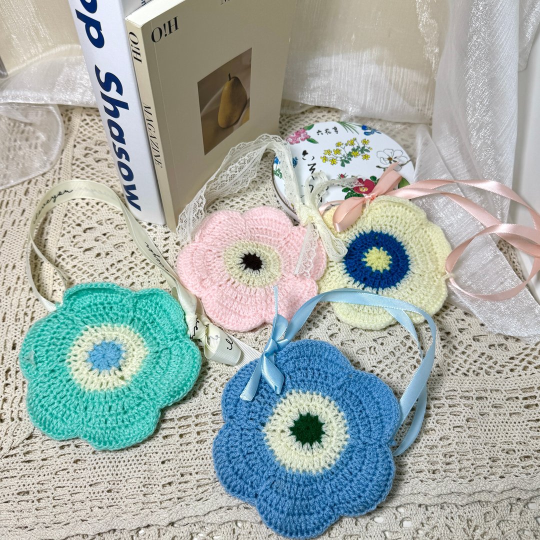现货 MUMU 可爱撞色花花收纳包 缎带可微调整长度 Handmade - 化妆包/杂物包 - 棉 
