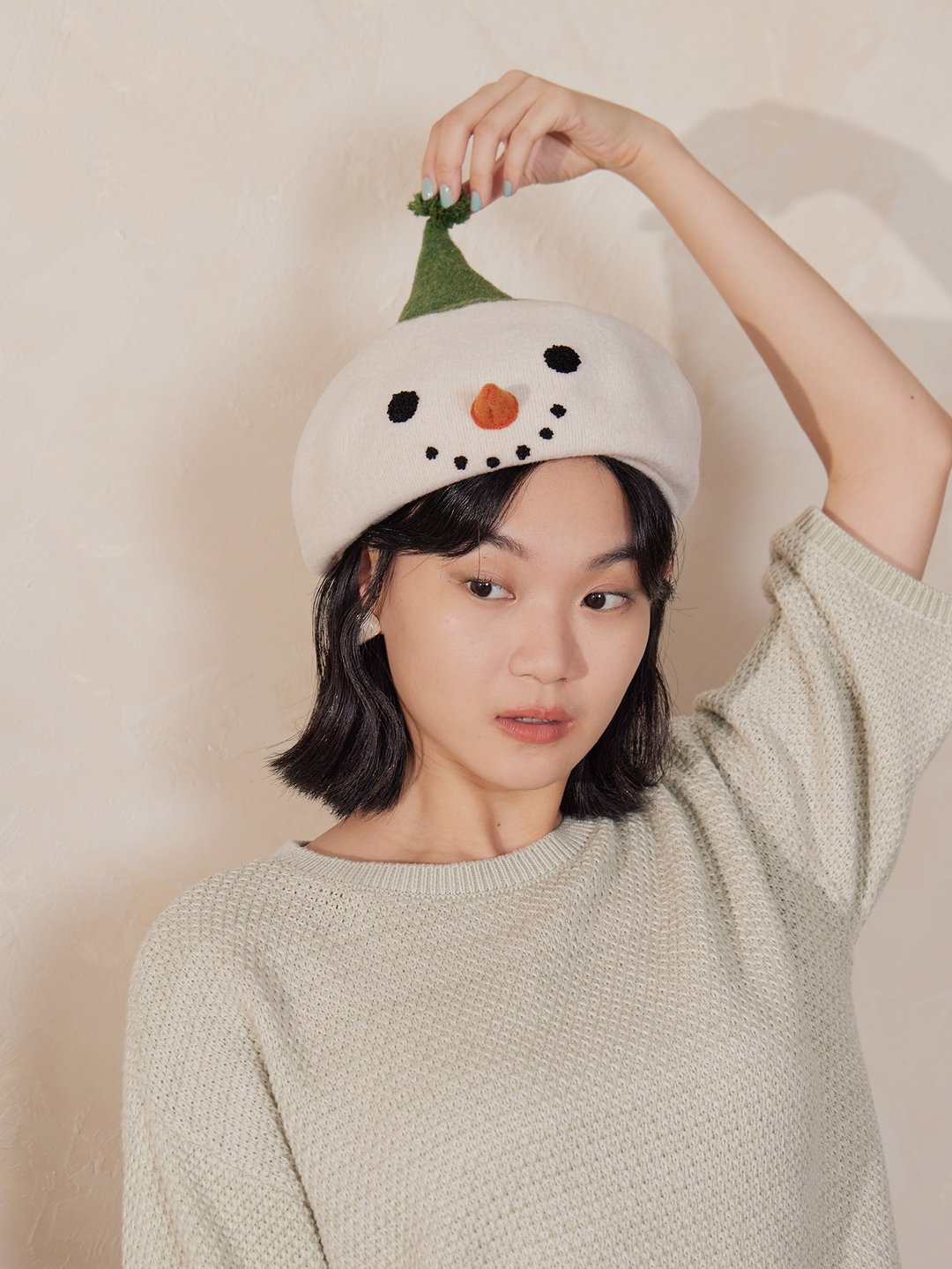 微笑雪人贝雷帽-雪人大人 - 帽子 - 羊毛 白色