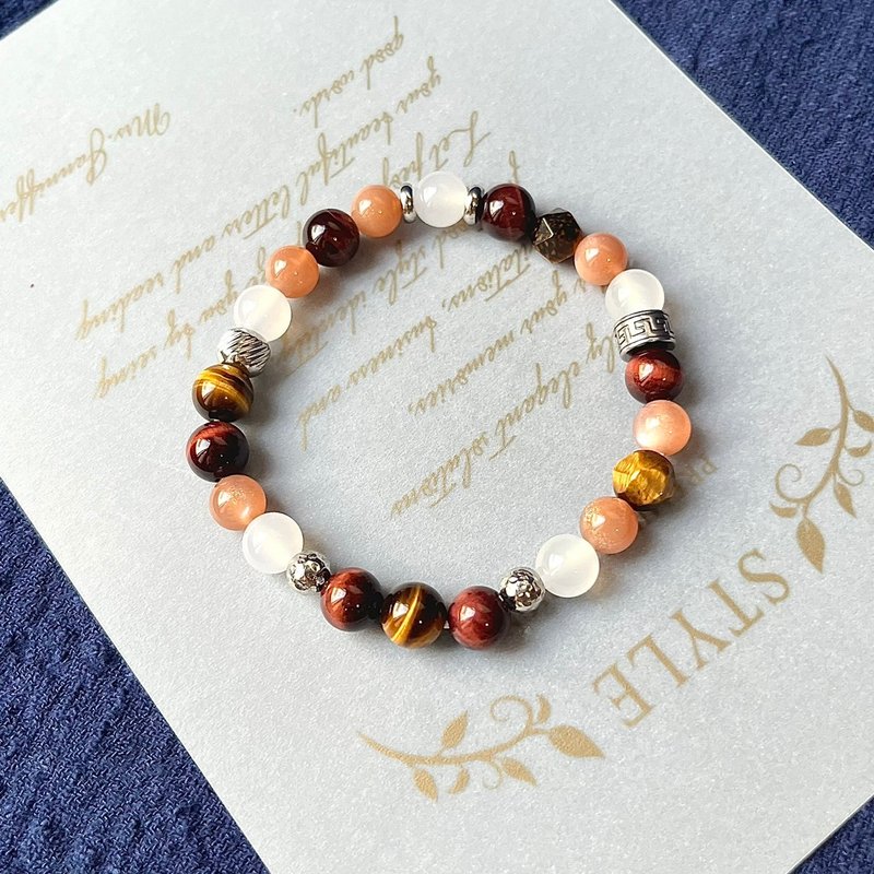 【自我价值】水晶手链/太阳石x红虎眼x白玉髓x黄虎眼|光耀心途 - 手链/手环 - 水晶 红色