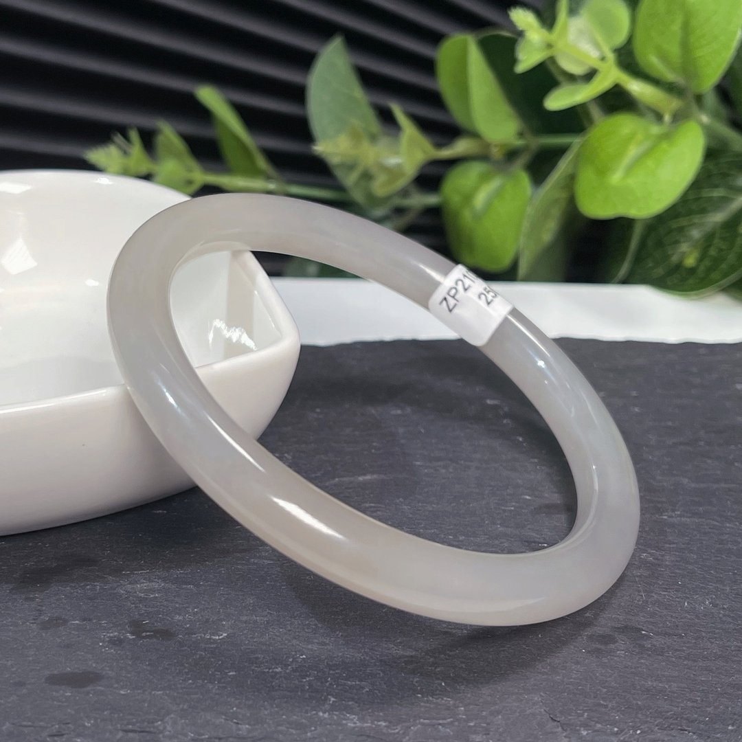 和田玉藕粉手镯59MM 老料细圆条玉手环 附证书 温润油亮 醇厚灵秀 - 手链/手环 - 玉石 