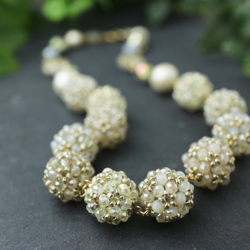Beaded Balls Necklace(Beige)/ビーズボールの花珠ネックレス 黄 - 项链 - 其他材质 黄色