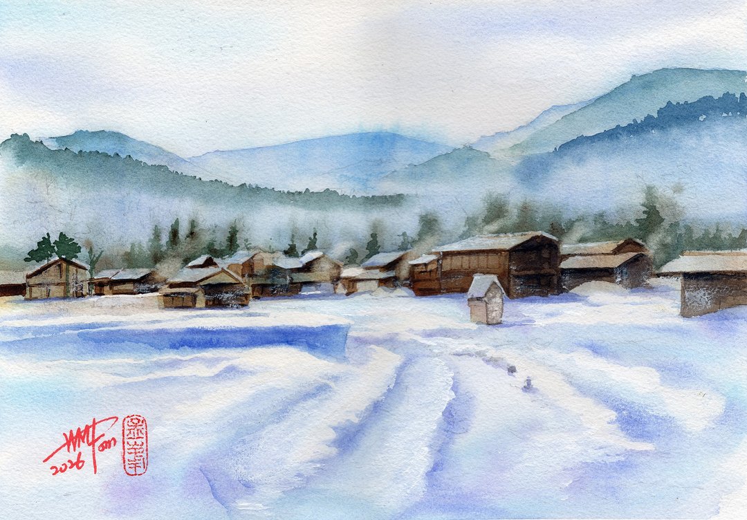 水彩画  雪国 - 海报/装饰画/版画 - 纸 