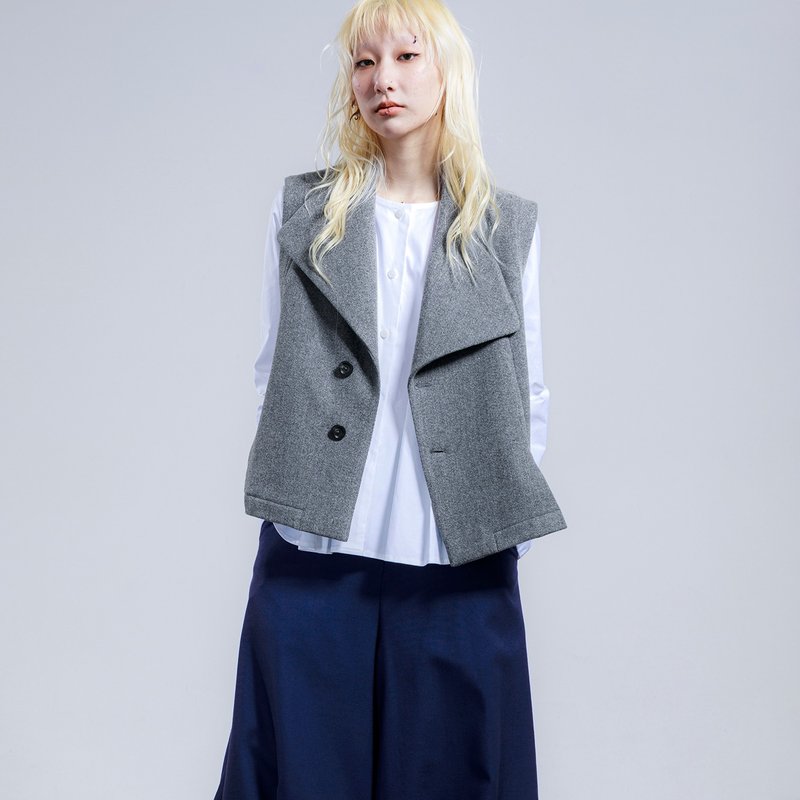 翻领立体剪裁背心 | 层次调节 | 叠搭自如 | 温度刚好 - 女装背心 - 其他材质 灰色