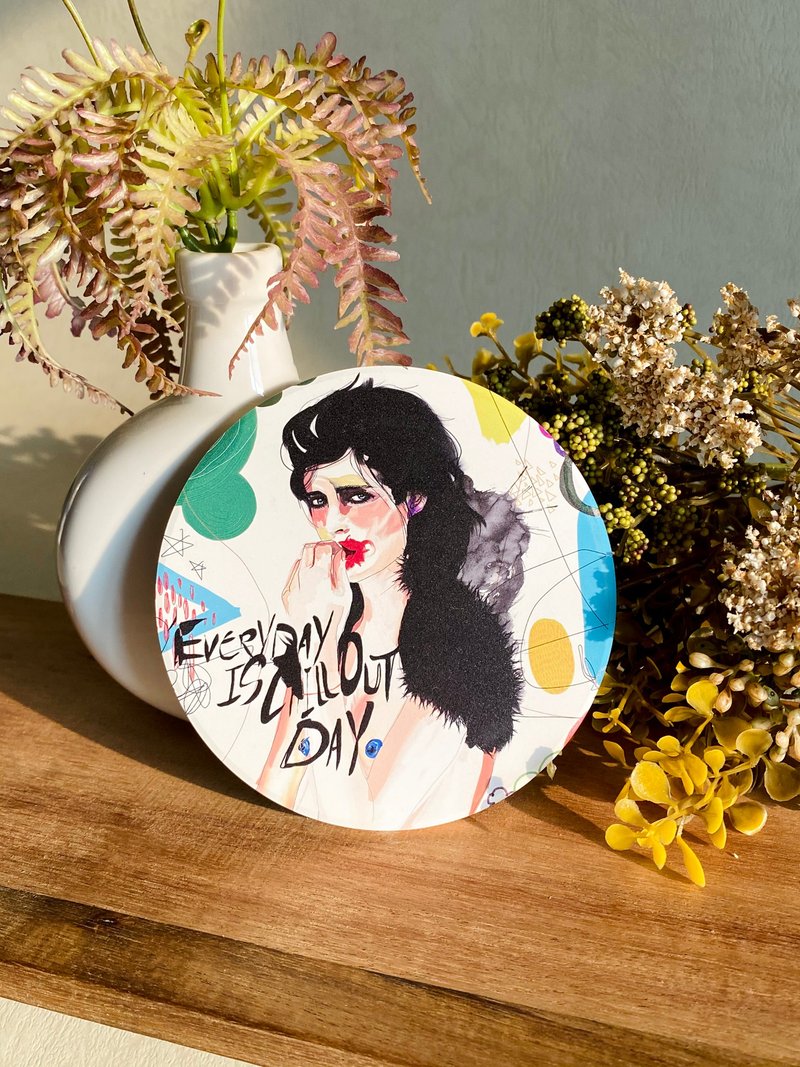 Everyday is chill out day 圆形 插画 陶瓷杯垫 03 - 杯垫 - 陶 多色