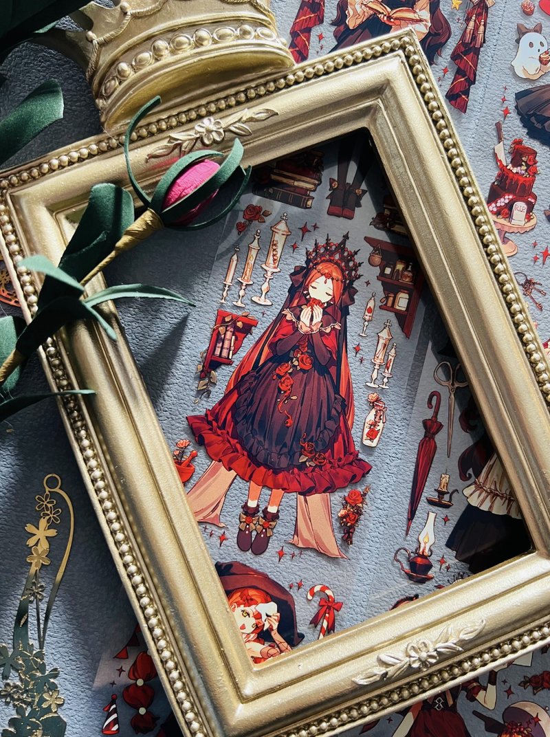 午夜魔女 古典西洋の乙女集 PET 和紙膠帶 台灣製 10米卷 - 纸胶带 - 其他材质 红色