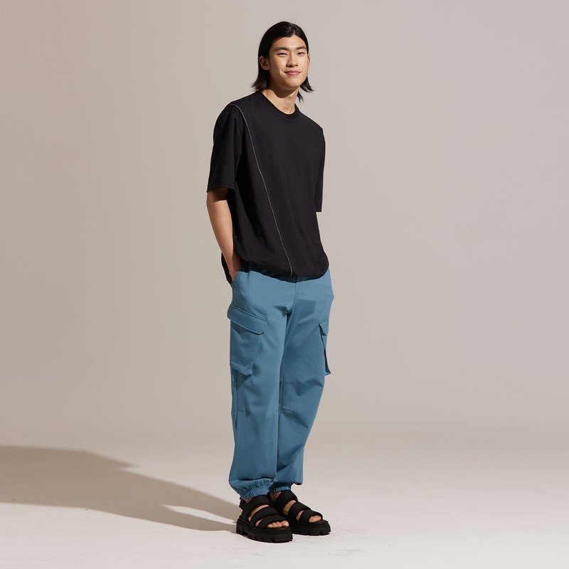 【宝特瓶纱】台湾制REBOOT动能-立体袋飞梭工装缩口裤-爱琴海蓝 - 男士长裤 - 聚酯纤维 蓝色