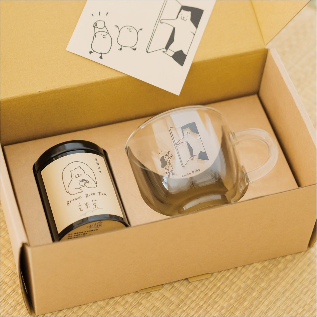 【礼盒】咻咻熊/一起吃茶礼物盒-含1个双层玻璃杯与空茶罐 - 玻璃杯 - 玻璃 透明