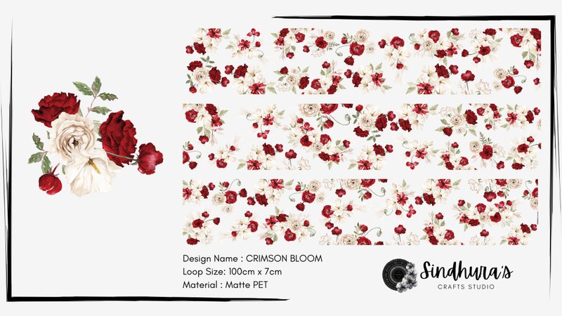 Crimson Bloom 深红花语 花卉雾面 PET 胶带 手帐素材 - 贴纸 - 塑料 红色