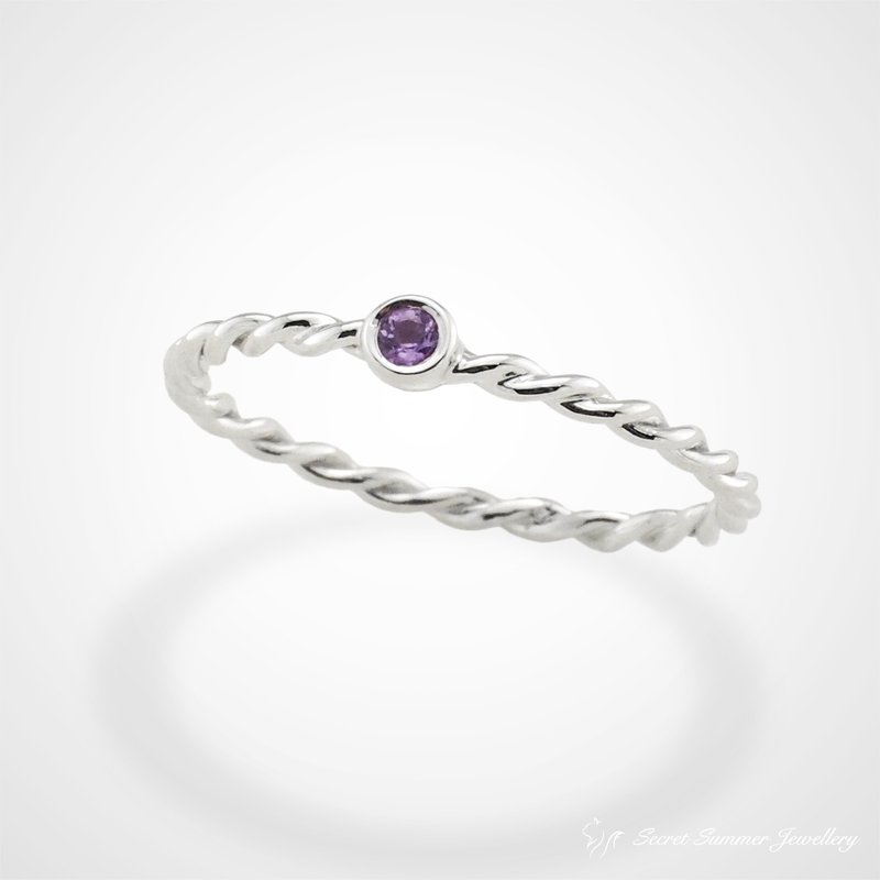 手工925纯银x天然宝石【生日石系列-麻花】简约设计戒指.气质尾戒 - 戒指 - 纯银 多色