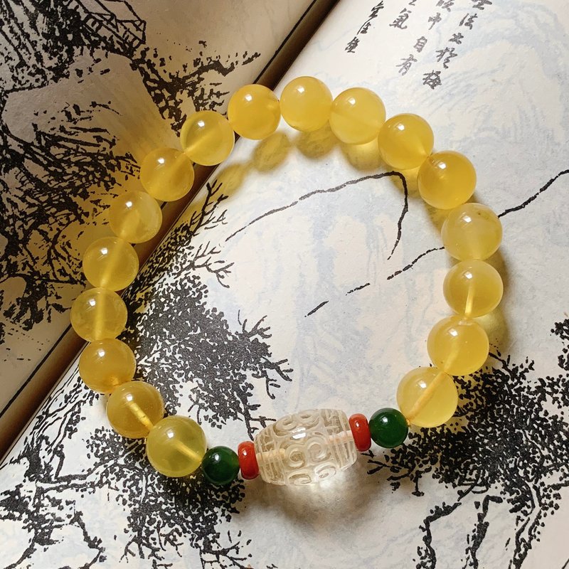 秋水如期。天然金绞蜜手链 俄罗斯碧玉黄水晶回纹桶珠南手环 - 手链/手环 - 水晶 多色