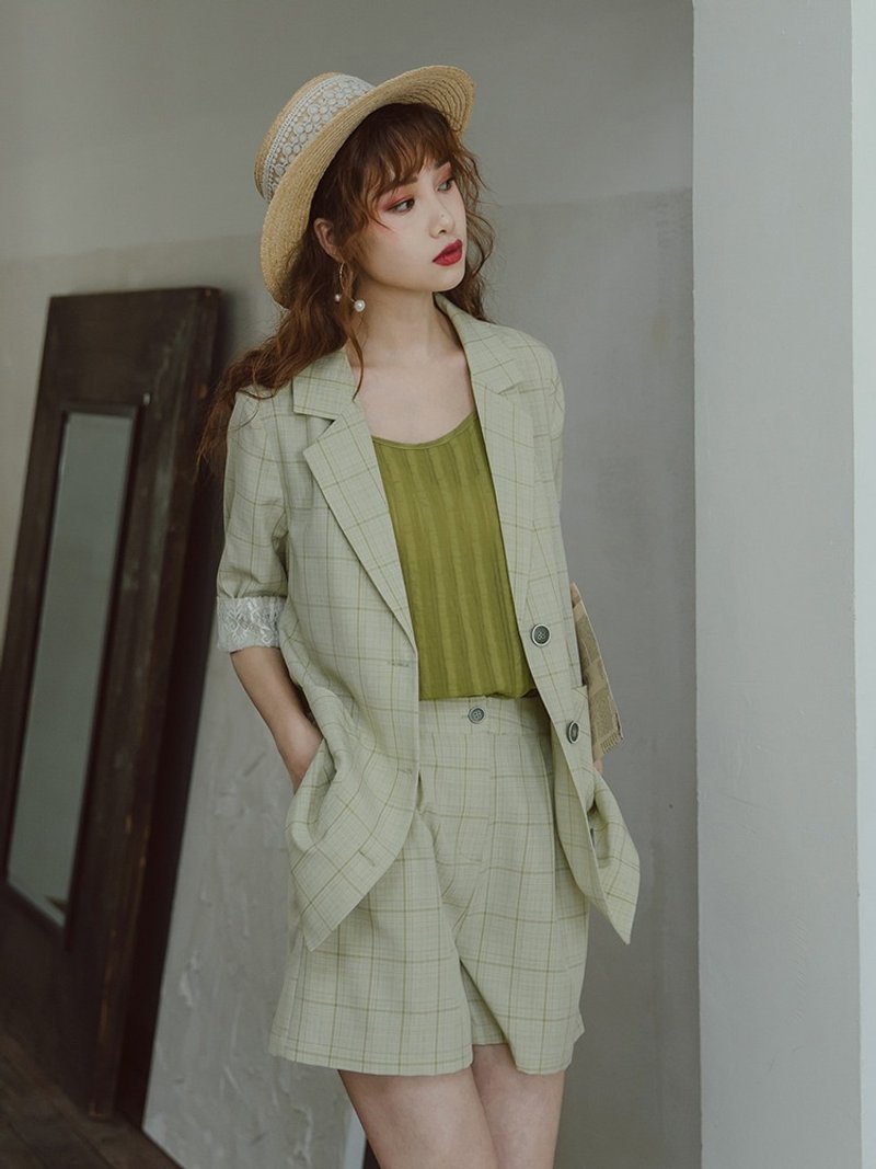 甜美小清新名媛女装 西装外套短裤 - 女装短裤 - 聚酯纤维 绿色