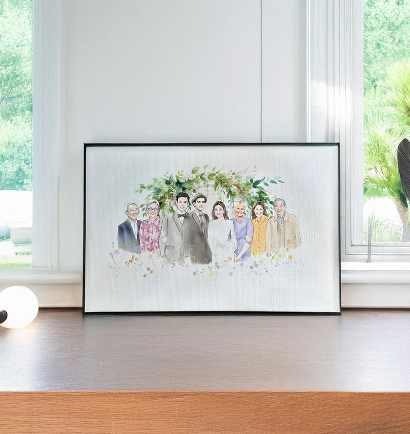 MYLoveHK 手绘似颜人像来图订造 婚照 家庭水彩风挂画 定制化礼物 - 订制画像 - 其他人造纤维 多色