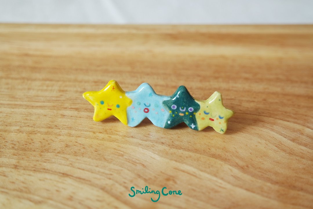 陶瓷星星群发夹发饰 [限量品] - 发饰 - 陶 黄色