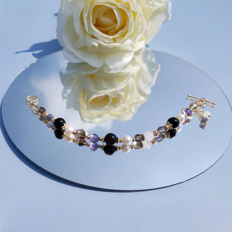 魅影。堇青石 淡水珍珠 金曜石 14K包金 水晶矿石设计手链 - 手链/手环 - 水晶 紫色