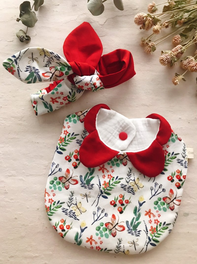 飞飞红蝴蝶弥月礼盒     手工制2件组 - 满月礼盒 - 棉．麻 多色