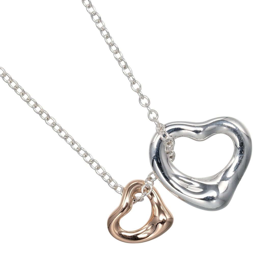 【日本直送】蒂芬妮 TIFFANY&Co. 双心坠饰项链 纯银 925 K18PG 玫瑰金 约 2.41g 【二手】A级 - 项链 - 银 银色