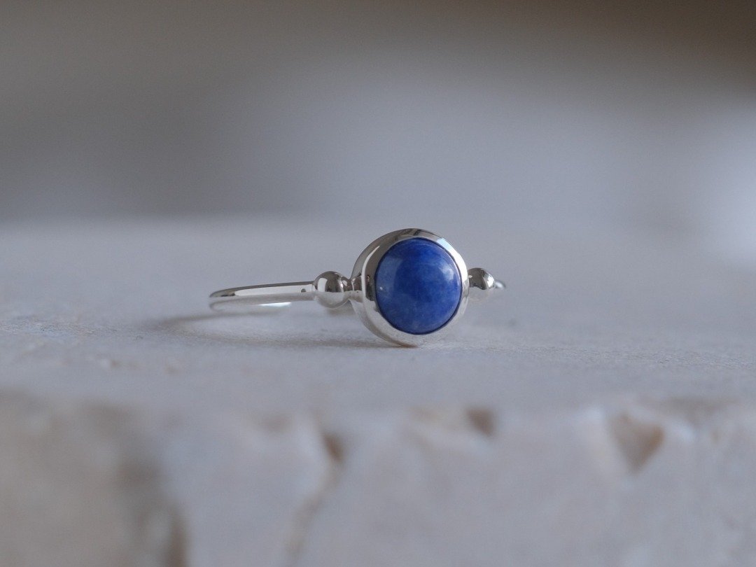 !Lapis lazuli Halda áfram ring 青金石 天然石纯银戒指 蓝色 - 戒指 - 其他金属 蓝色