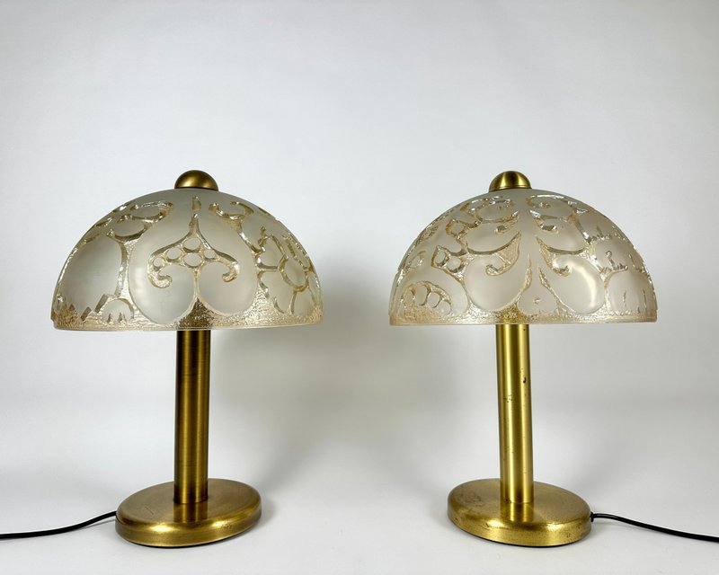 一对复古 PEILL & PUTZLER 玻璃和黄铜台灯 产自 20 世纪 70 年 - 灯具/灯饰 - 其他金属 金色