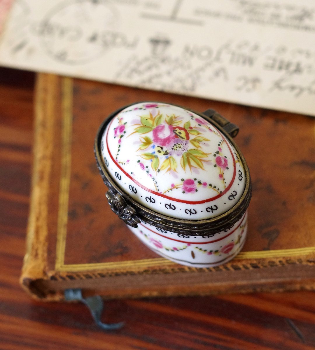 古董法国购入陶瓷印花小盒 w846 - 花瓶/陶器 - 其他金属 银色
