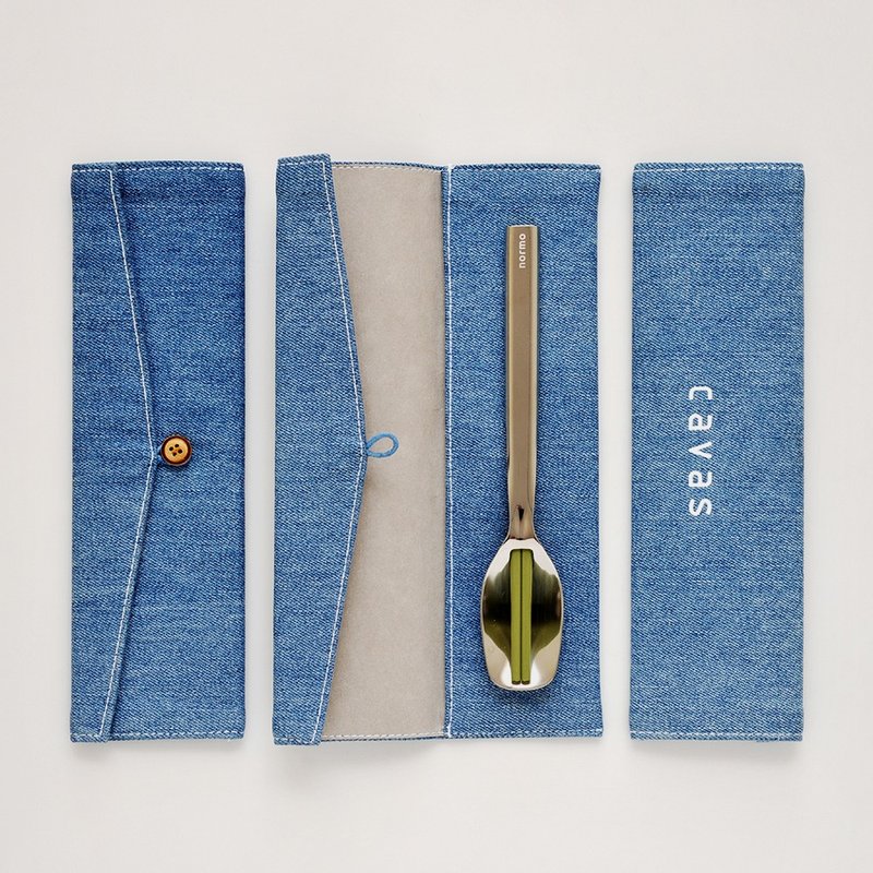 水洗丹宁餐具袋 | 浅蓝 - 筷子/筷架 - 棉．麻 蓝色